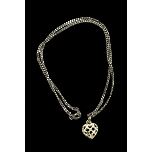 Minimalist Coquette Lattice Heart Pendant Necklace Gold Tone With Rhinestones