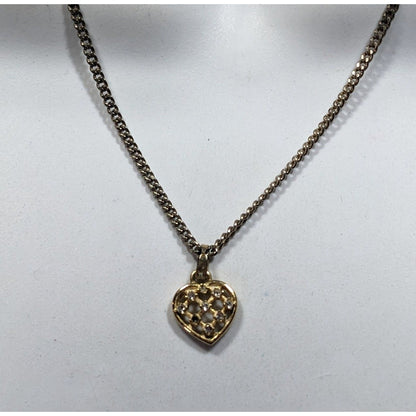 Minimalist Coquette Lattice Heart Pendant Necklace Gold Tone With Rhinestones