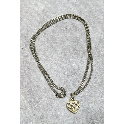Minimalist Coquette Lattice Heart Pendant Necklace Gold Tone With Rhinestones