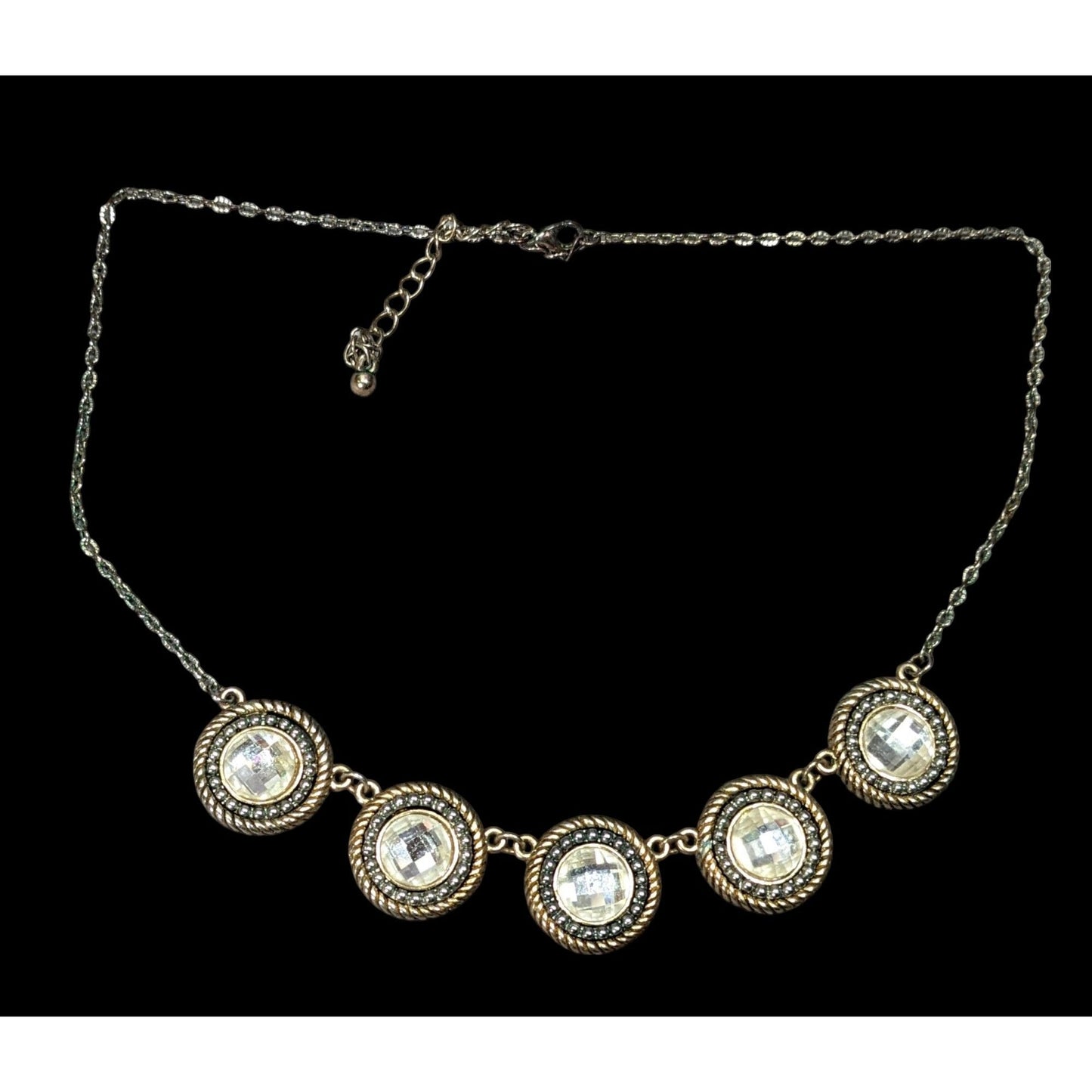 Elegant Glam Gold Tone Faceted Glass Gemmed Necklace