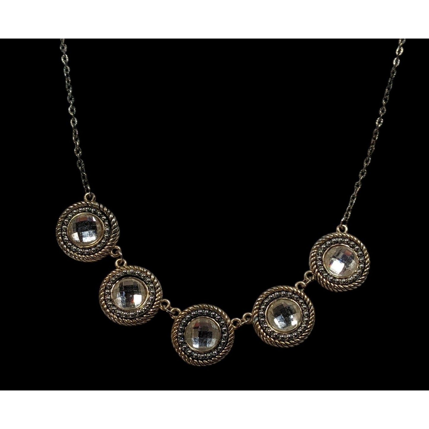 Elegant Glam Gold Tone Faceted Glass Gemmed Necklace