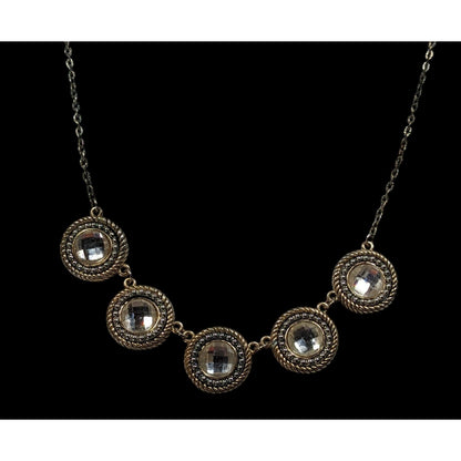 Elegant Glam Gold Tone Faceted Glass Gemmed Necklace