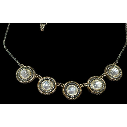 Elegant Glam Gold Tone Faceted Glass Gemmed Necklace