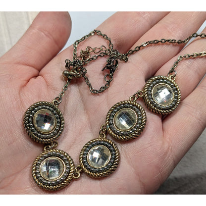 Elegant Glam Gold Tone Faceted Glass Gemmed Necklace