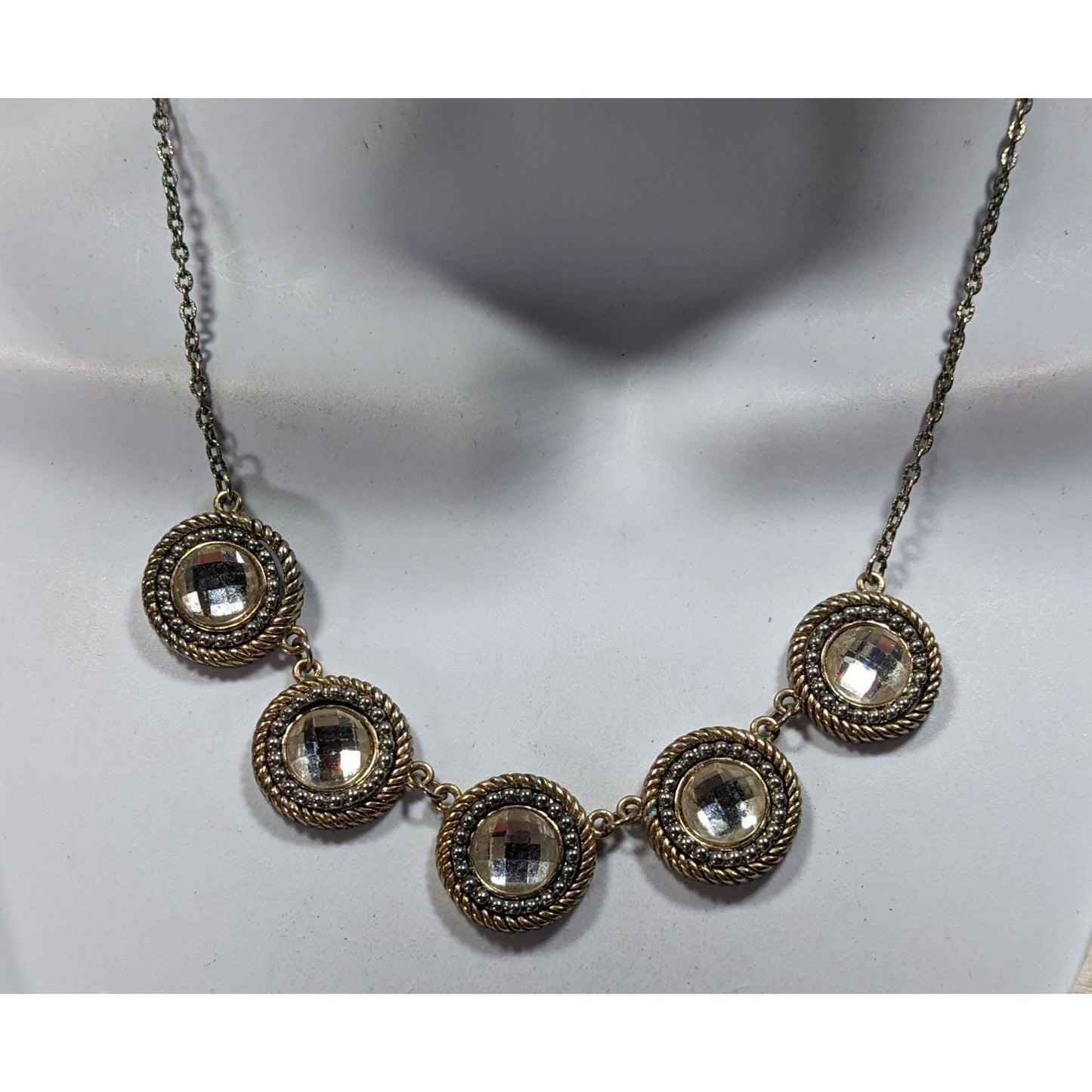 Elegant Glam Gold Tone Faceted Glass Gemmed Necklace