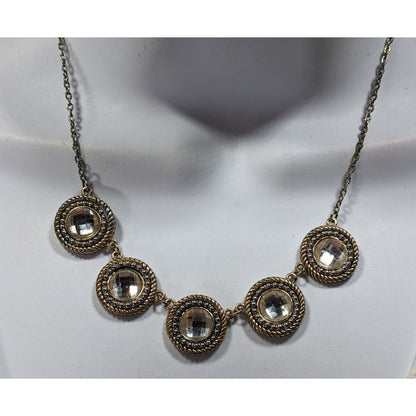 Elegant Glam Gold Tone Faceted Glass Gemmed Necklace
