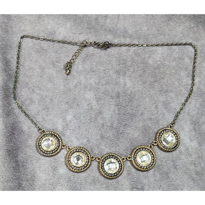 Elegant Glam Gold Tone Faceted Glass Gemmed Necklace