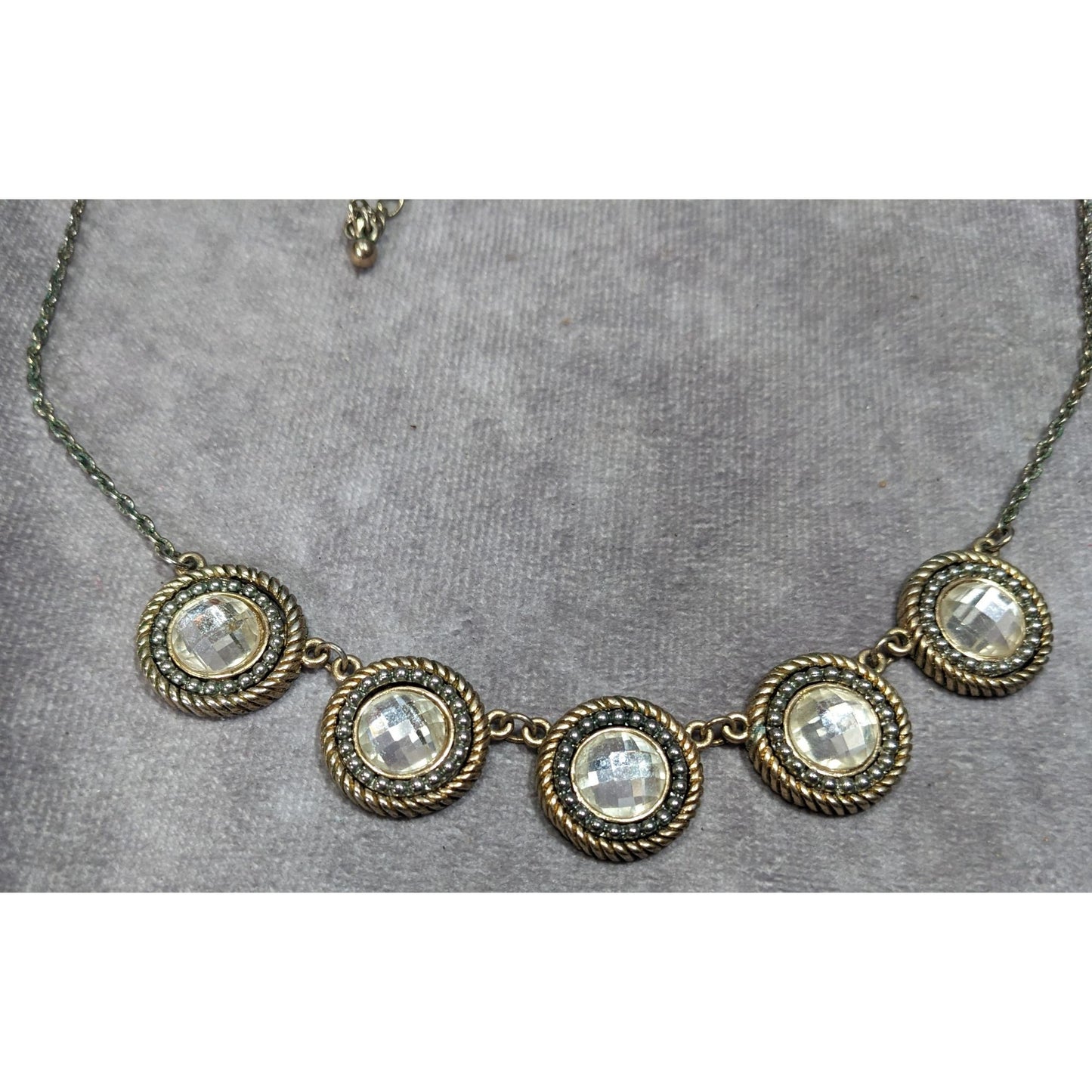 Elegant Glam Gold Tone Faceted Glass Gemmed Necklace