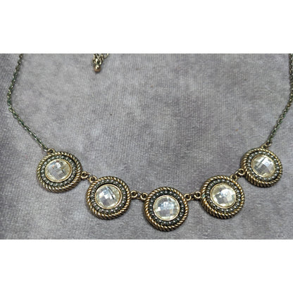 Elegant Glam Gold Tone Faceted Glass Gemmed Necklace