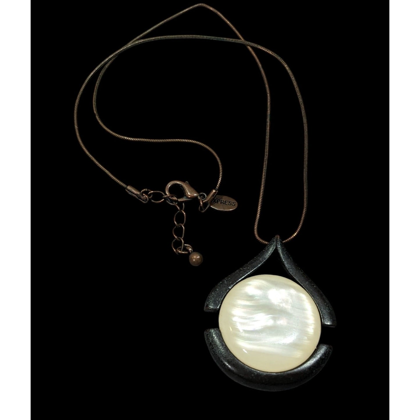 Express Art Deco Glass Cabochon Antiqued Gold Tone Pendant Necklace