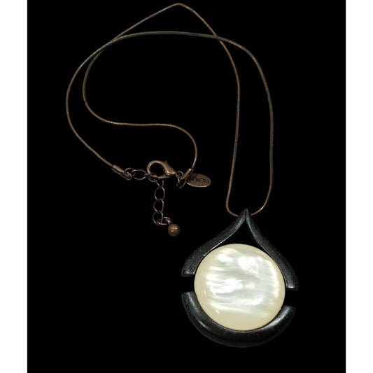 Express Art Deco Glass Cabochon Antiqued Gold Tone Pendant Necklace