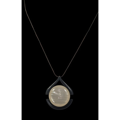 Express Art Deco Glass Cabochon Antiqued Gold Tone Pendant Necklace