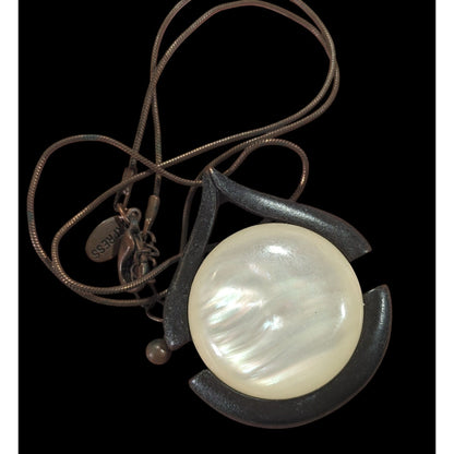 Express Art Deco Glass Cabochon Antiqued Gold Tone Pendant Necklace