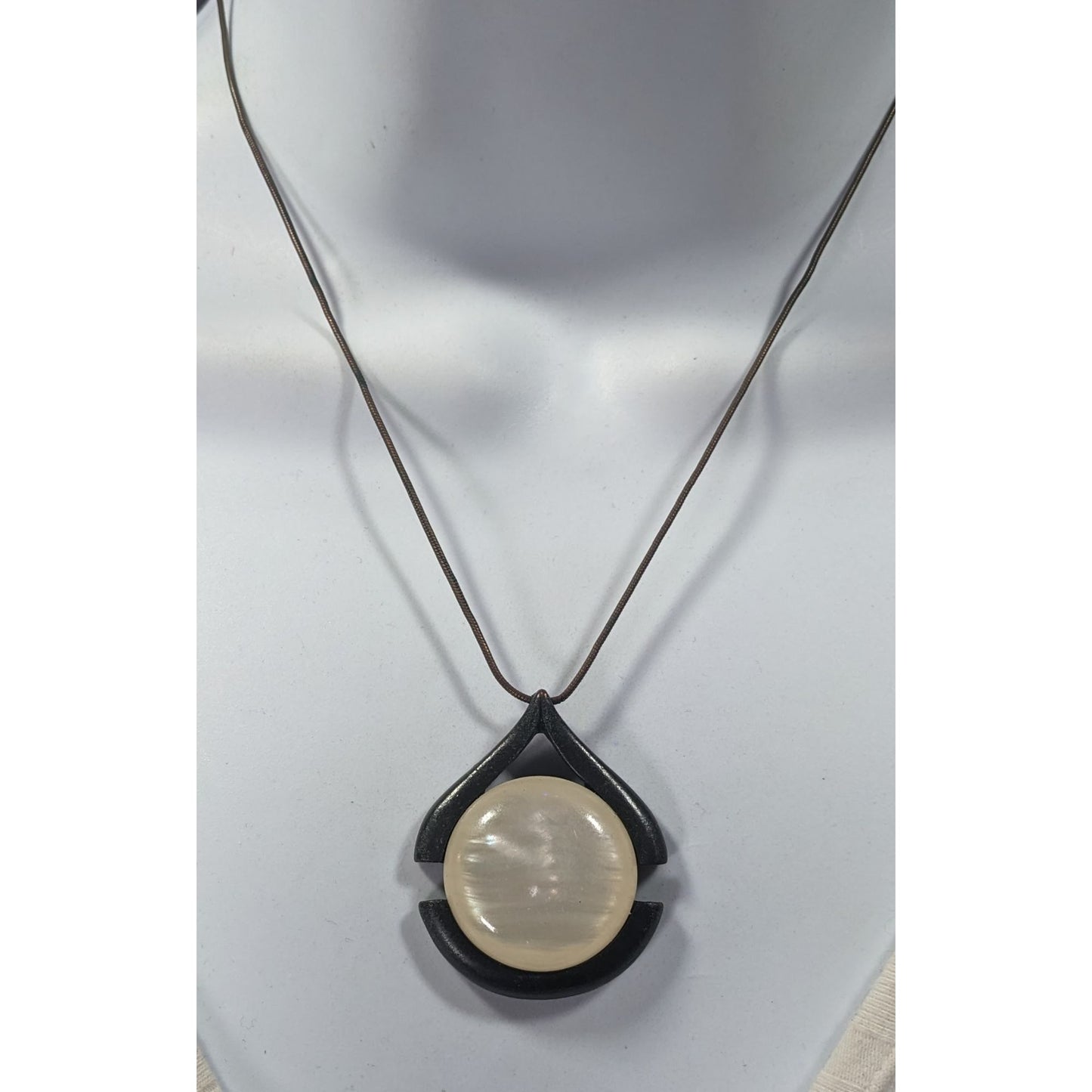 Express Art Deco Glass Cabochon Antiqued Gold Tone Pendant Necklace