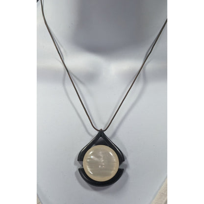 Express Art Deco Glass Cabochon Antiqued Gold Tone Pendant Necklace