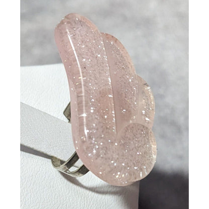 Coquette Pastel Pink Glitter Adjustable Angel Wing Ring Size 6