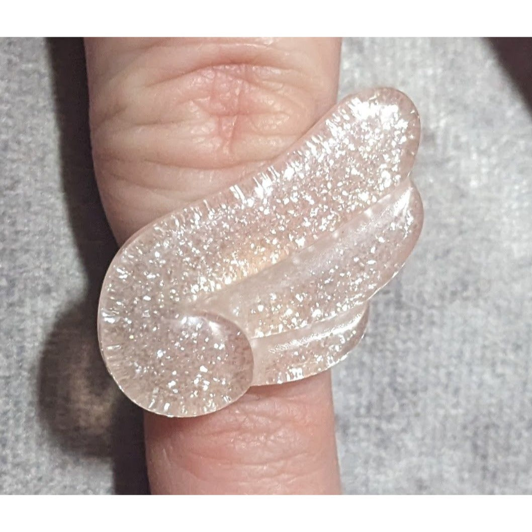 Coquette Pastel Pink Glitter Adjustable Angel Wing Ring Size 6