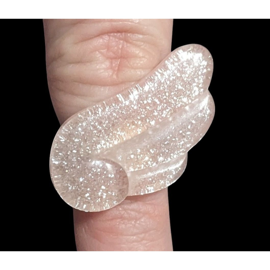 Coquette Pastel Pink Glitter Adjustable Angel Wing Ring Size 6