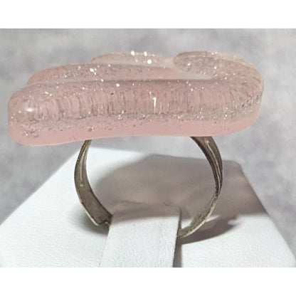 Coquette Pastel Pink Glitter Adjustable Angel Wing Ring Size 6