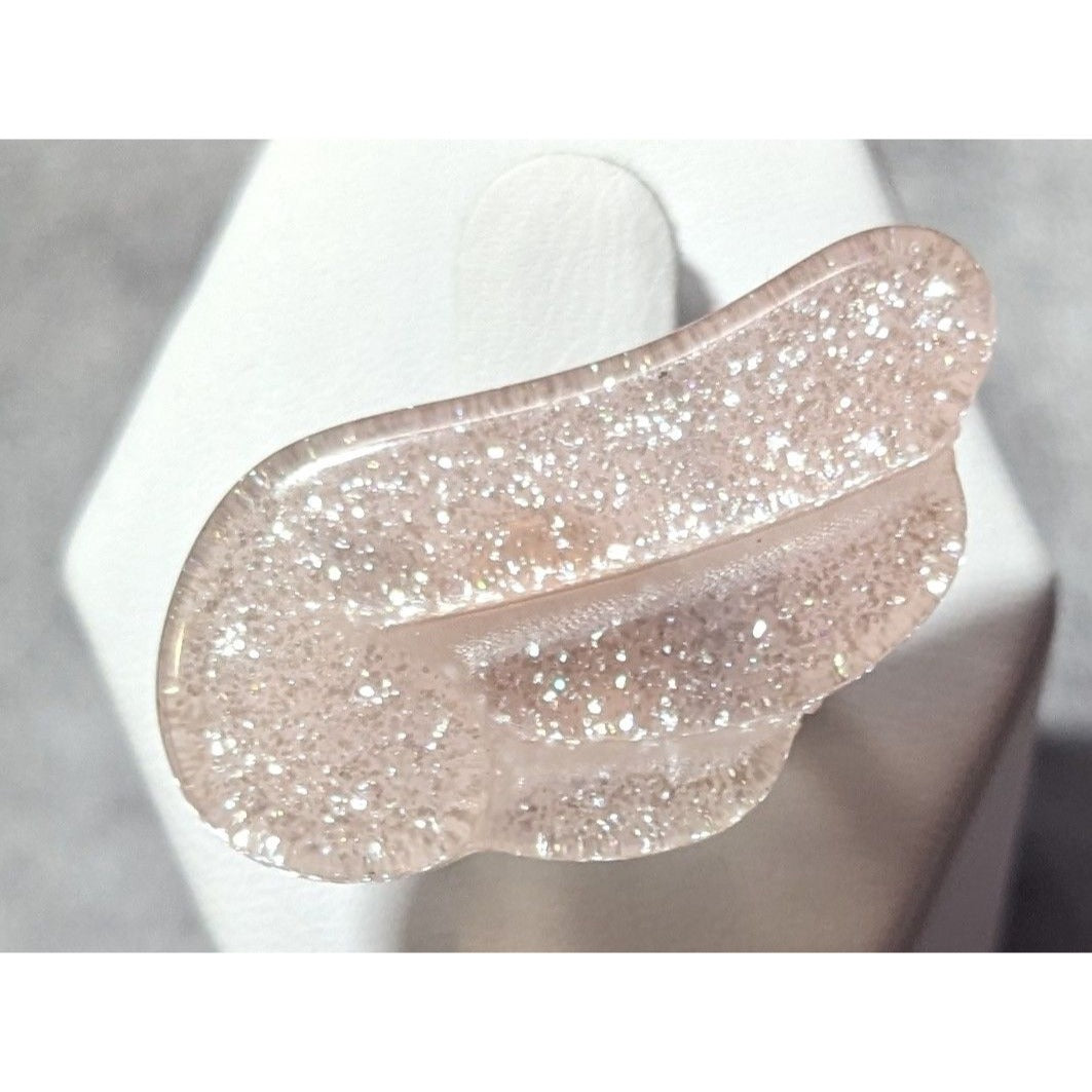 Coquette Pastel Pink Glitter Adjustable Angel Wing Ring Size 6