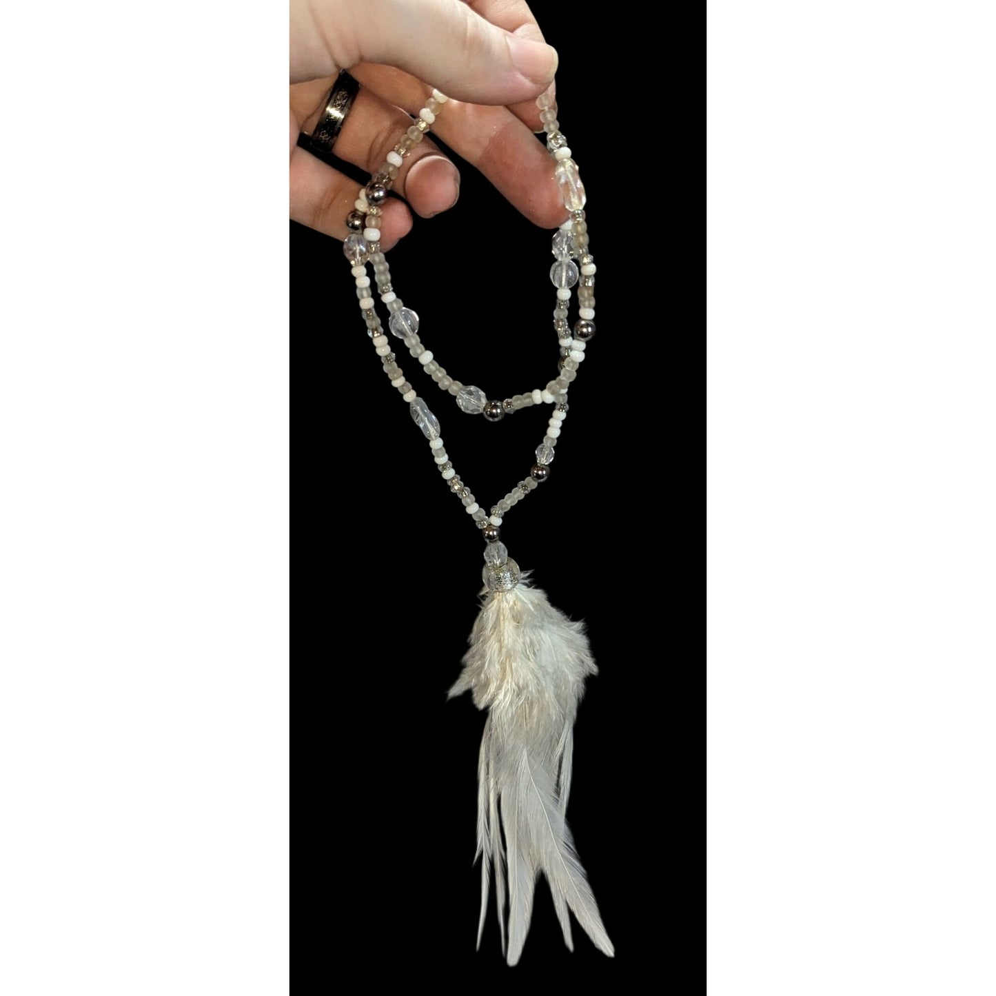 Fairycore White Feather Beaded Hanging Decorative Charm
