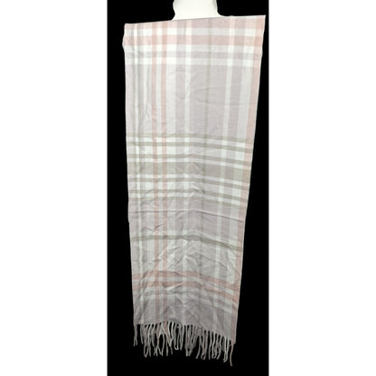 Cashmere Feel Pink And Grey Soft Fringe Scarf