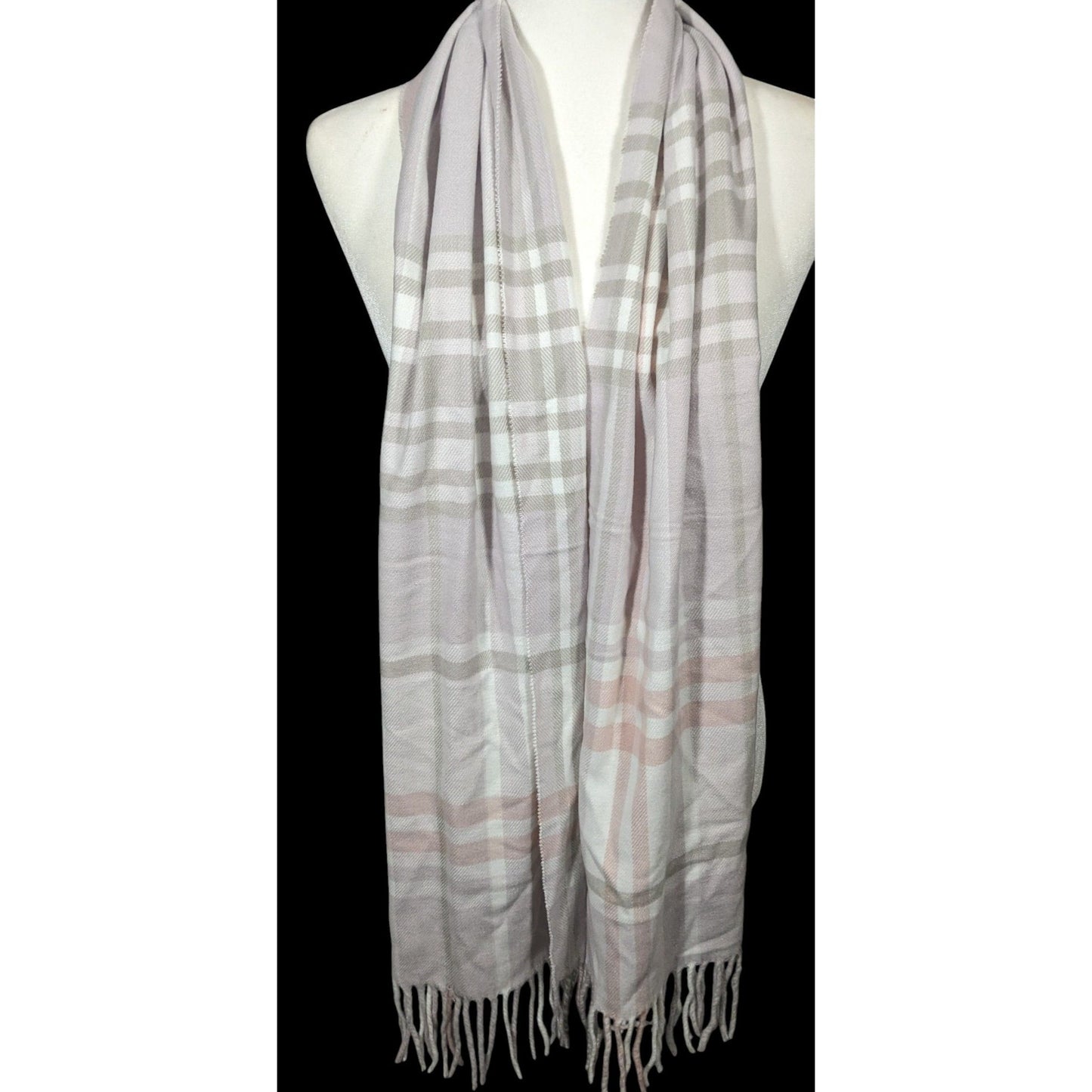 Cashmere Feel Pink And Grey Soft Fringe Scarf