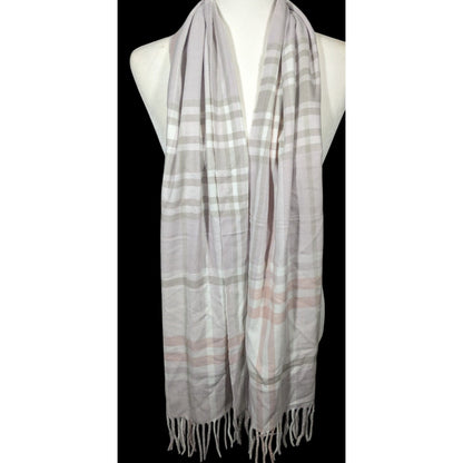 Cashmere Feel Pink And Grey Soft Fringe Scarf