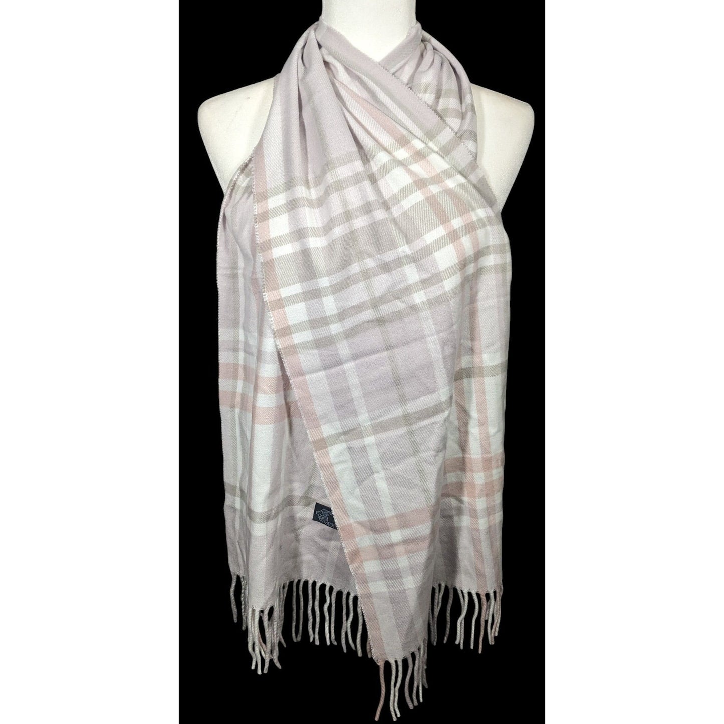 Cashmere Feel Pink And Grey Soft Fringe Scarf