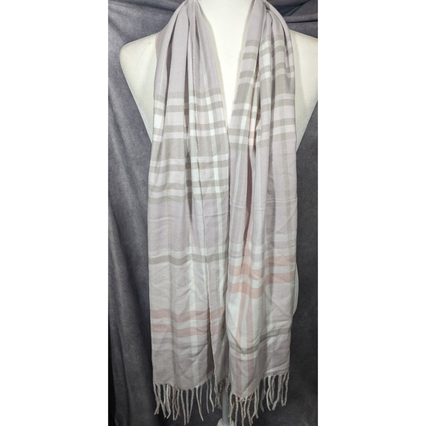 Cashmere Feel Pink And Grey Soft Fringe Scarf