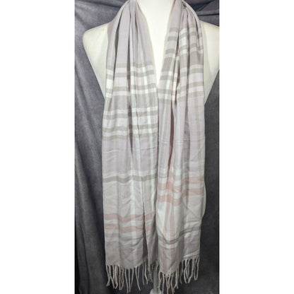Cashmere Feel Pink And Grey Soft Fringe Scarf