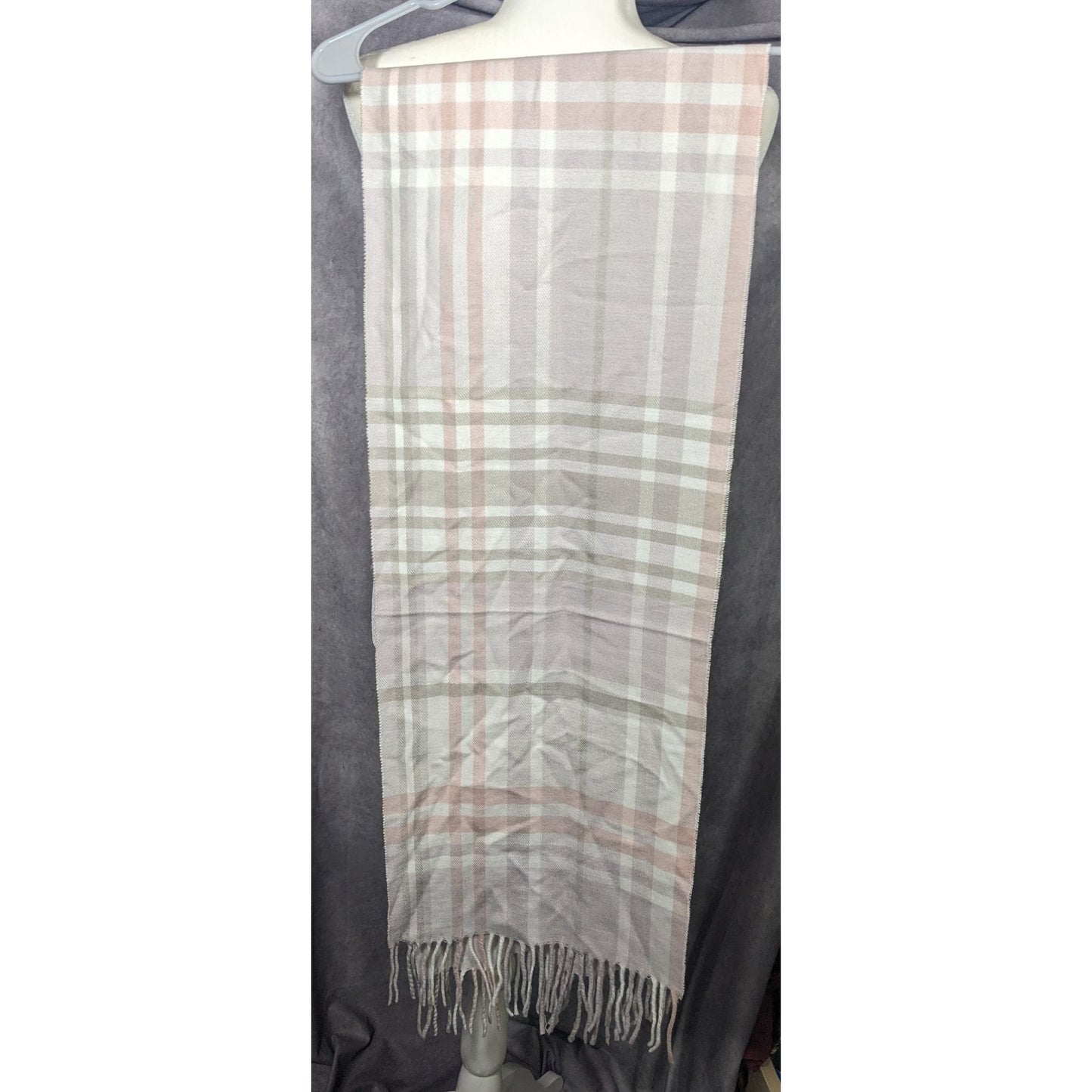 Cashmere Feel Pink And Grey Soft Fringe Scarf