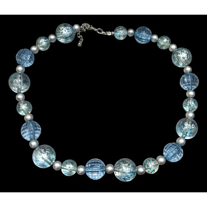 Whimsical Blue And Silver Tone Beaded Necklace