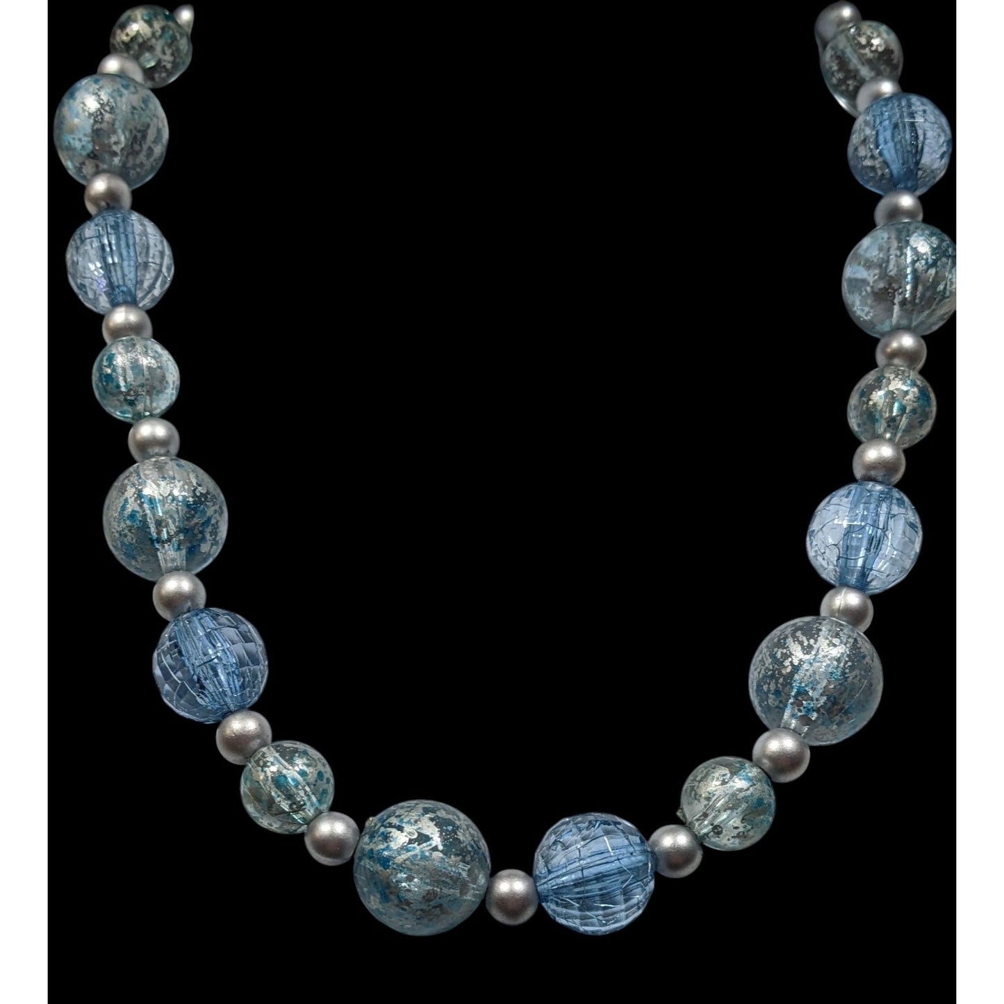 Whimsical Blue And Silver Tone Beaded Necklace