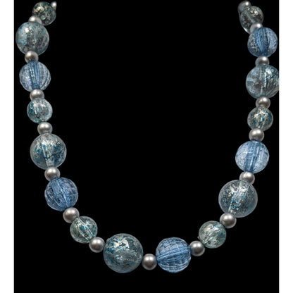 Whimsical Blue And Silver Tone Beaded Necklace