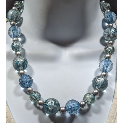 Whimsical Blue And Silver Tone Beaded Necklace