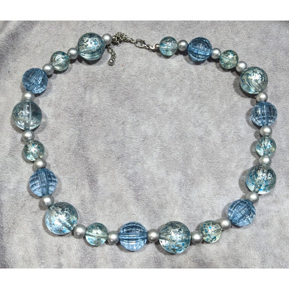 Whimsical Blue And Silver Tone Beaded Necklace