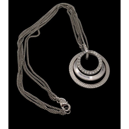 Vintage Glam Premier Designs Silver-Tone Multi-Strand Necklace With Rhinestone Circle Pendant