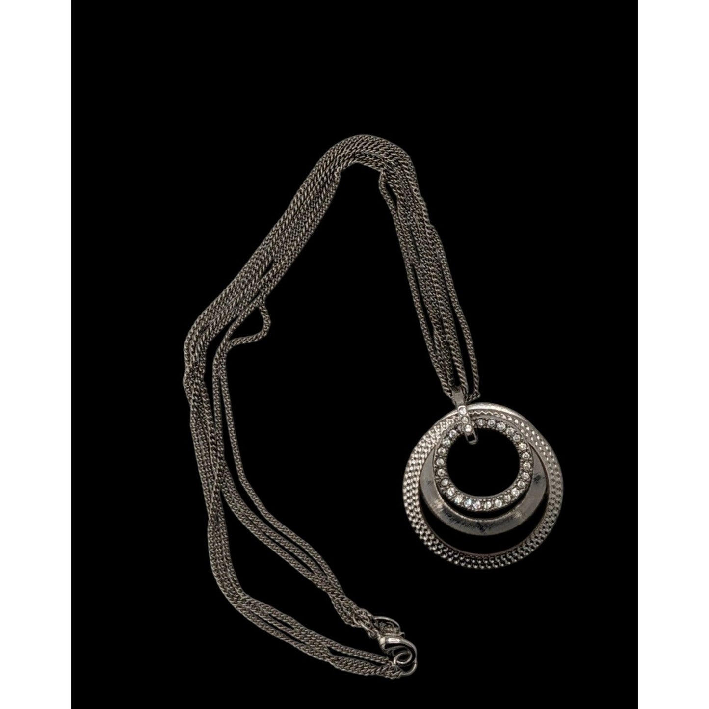 Vintage Glam Premier Designs Silver-Tone Multi-Strand Necklace With Rhinestone Circle Pendant