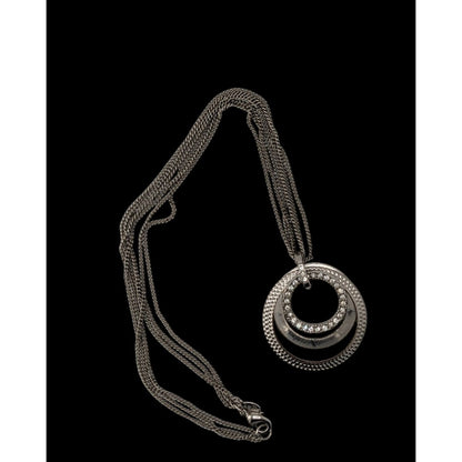 Vintage Glam Premier Designs Silver-Tone Multi-Strand Necklace With Rhinestone Circle Pendant
