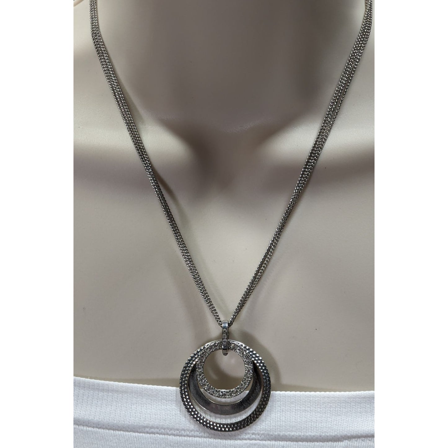 Vintage Glam Premier Designs Silver-Tone Multi-Strand Necklace With Rhinestone Circle Pendant
