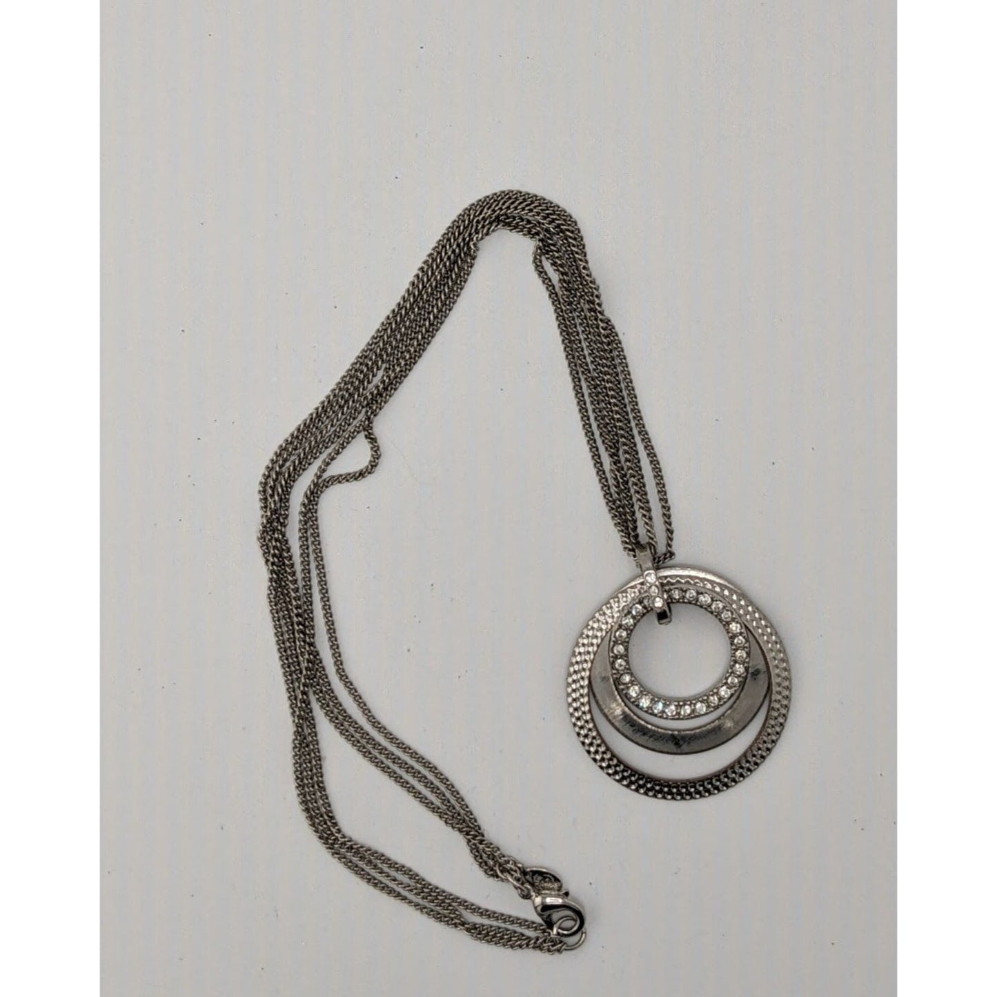 Vintage Glam Premier Designs Silver-Tone Multi-Strand Necklace With Rhinestone Circle Pendant