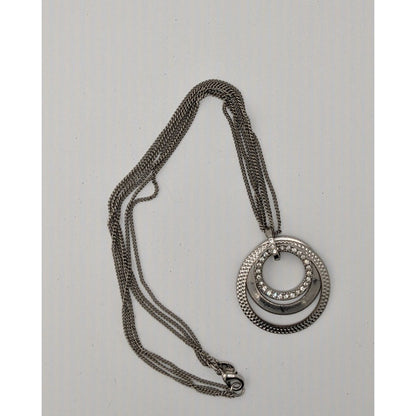 Vintage Glam Premier Designs Silver-Tone Multi-Strand Necklace With Rhinestone Circle Pendant