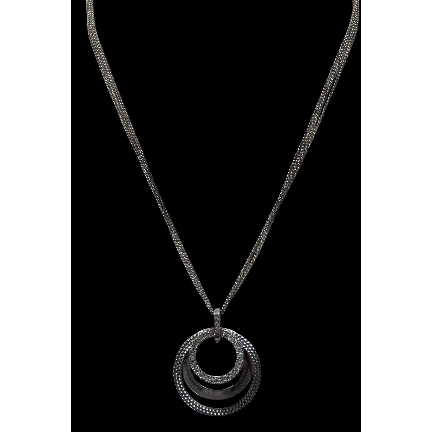 Vintage Glam Premier Designs Silver-Tone Multi-Strand Necklace With Rhinestone Circle Pendant