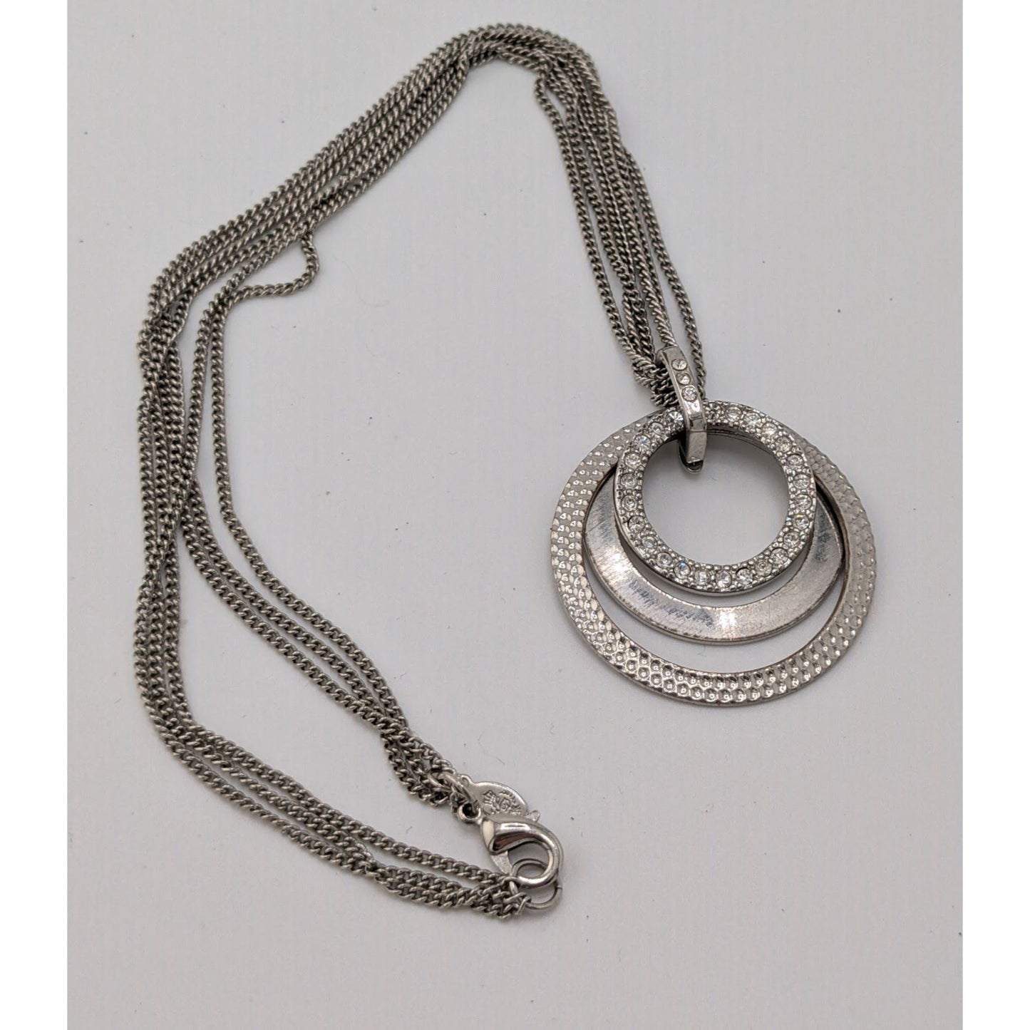 Vintage Glam Premier Designs Silver-Tone Multi-Strand Necklace With Rhinestone Circle Pendant