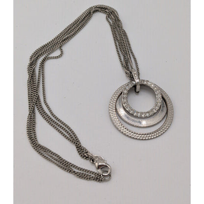 Vintage Glam Premier Designs Silver-Tone Multi-Strand Necklace With Rhinestone Circle Pendant
