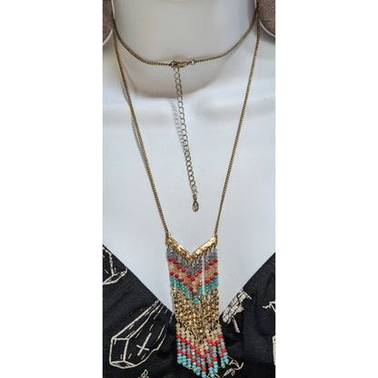 Vintage Boho Southwestern Premier Designs Beaded Fringe Necklace