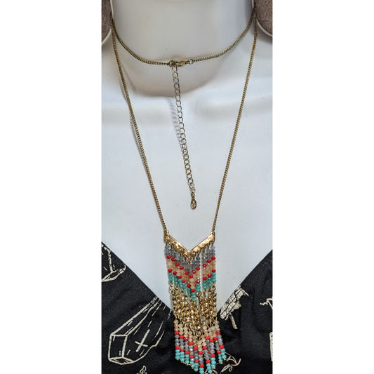 Vintage Boho Southwestern Premier Designs Beaded Fringe Necklace
