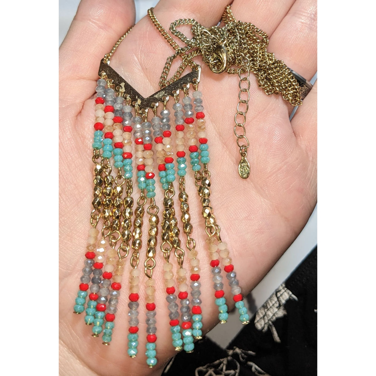 Vintage Boho Southwestern Premier Designs Beaded Fringe Necklace