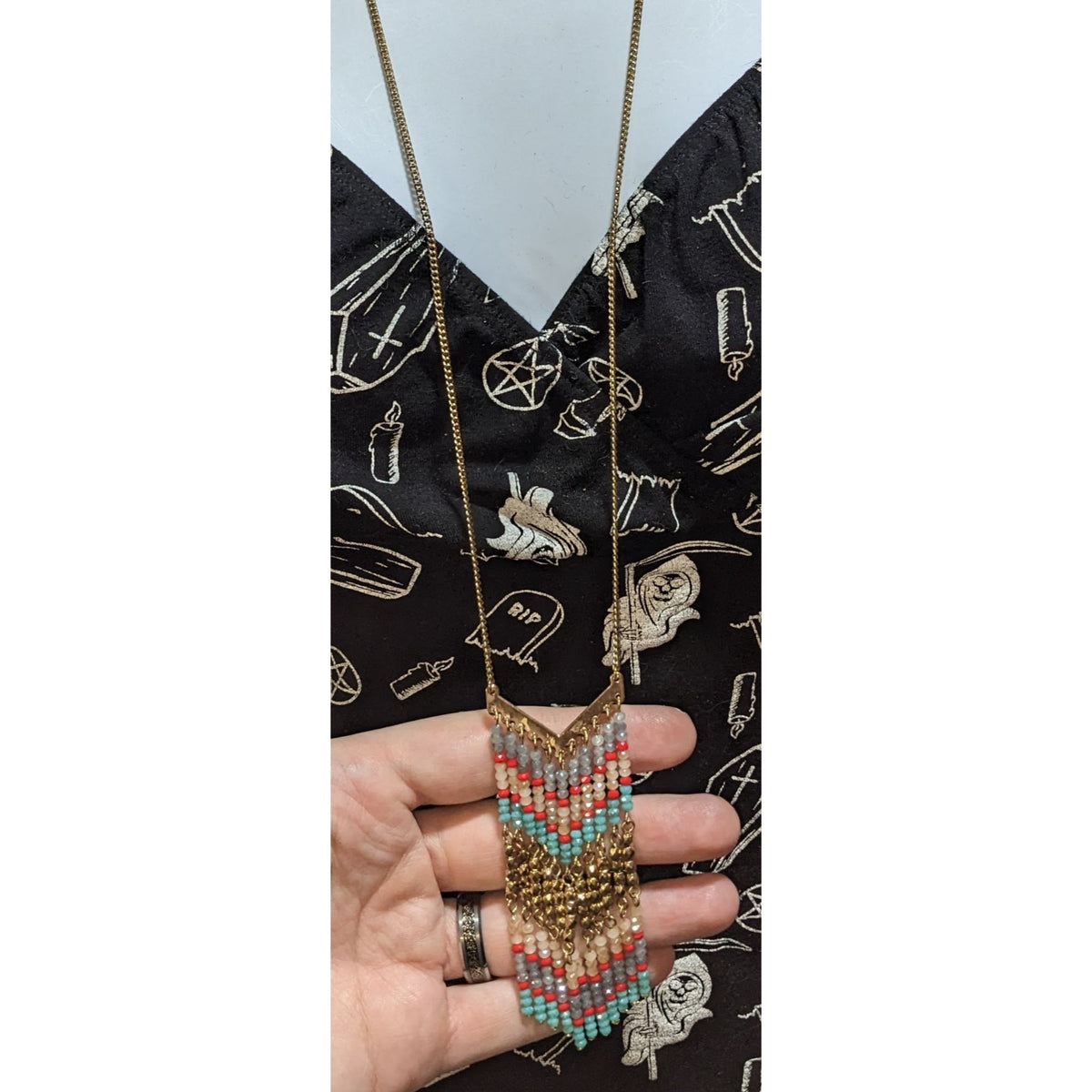 Vintage Boho Southwestern Premier Designs Beaded Fringe Necklace